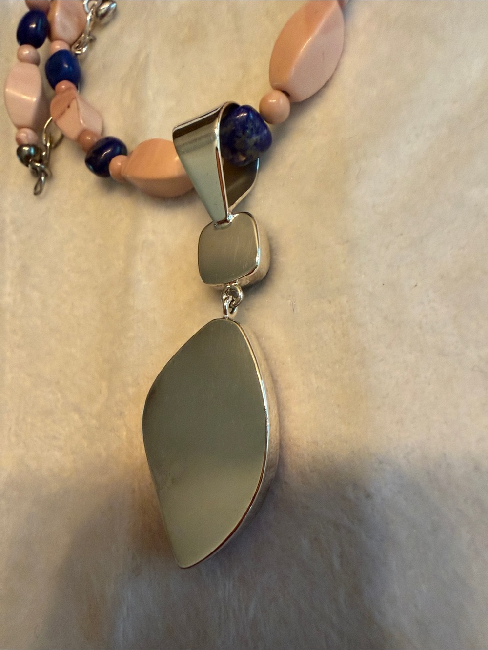 New Jay King Pink Opal & Lapis Pendant Necklace Sterling Clasp (261) - Picture 4 of 5